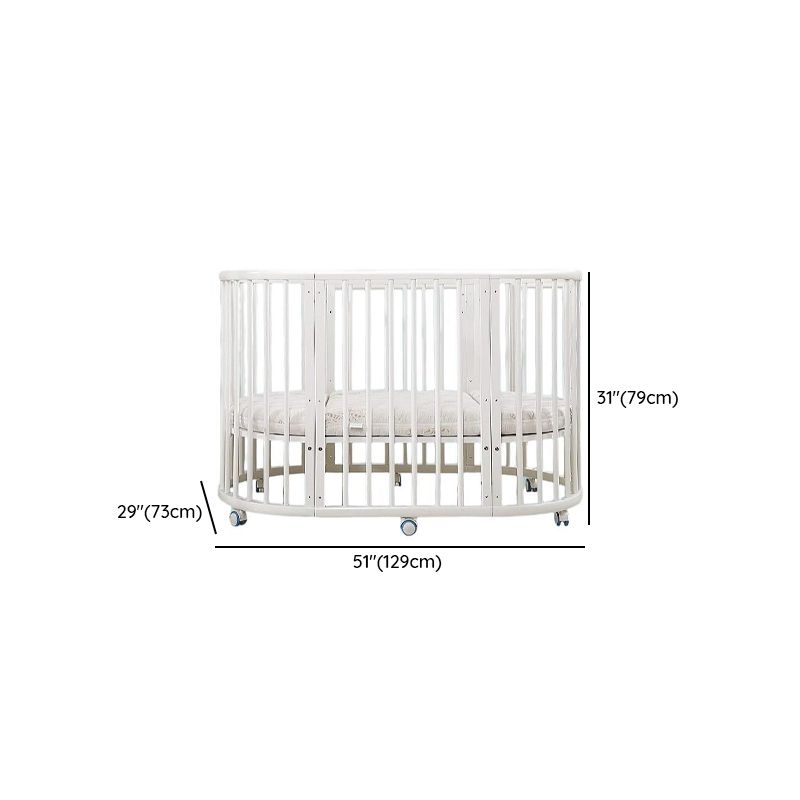 White crib with dimensions labeled on a white background