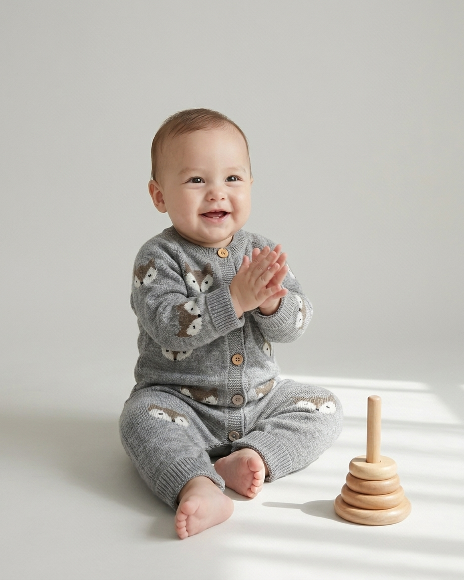PerfectBaby™ Grey Fox Knit Baby Romper — photo 2
