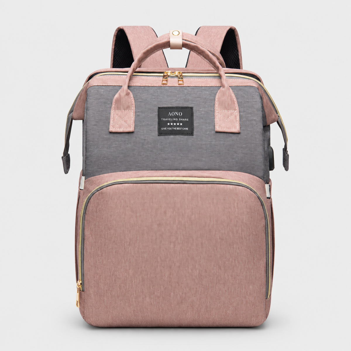 Diaper backpack model 0241 — Pink Grey front view