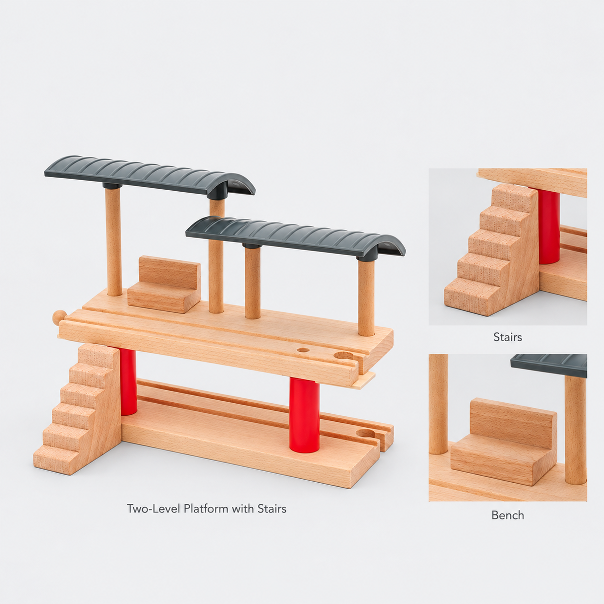 Two-Level Platform with Stairs — stairs and bench details