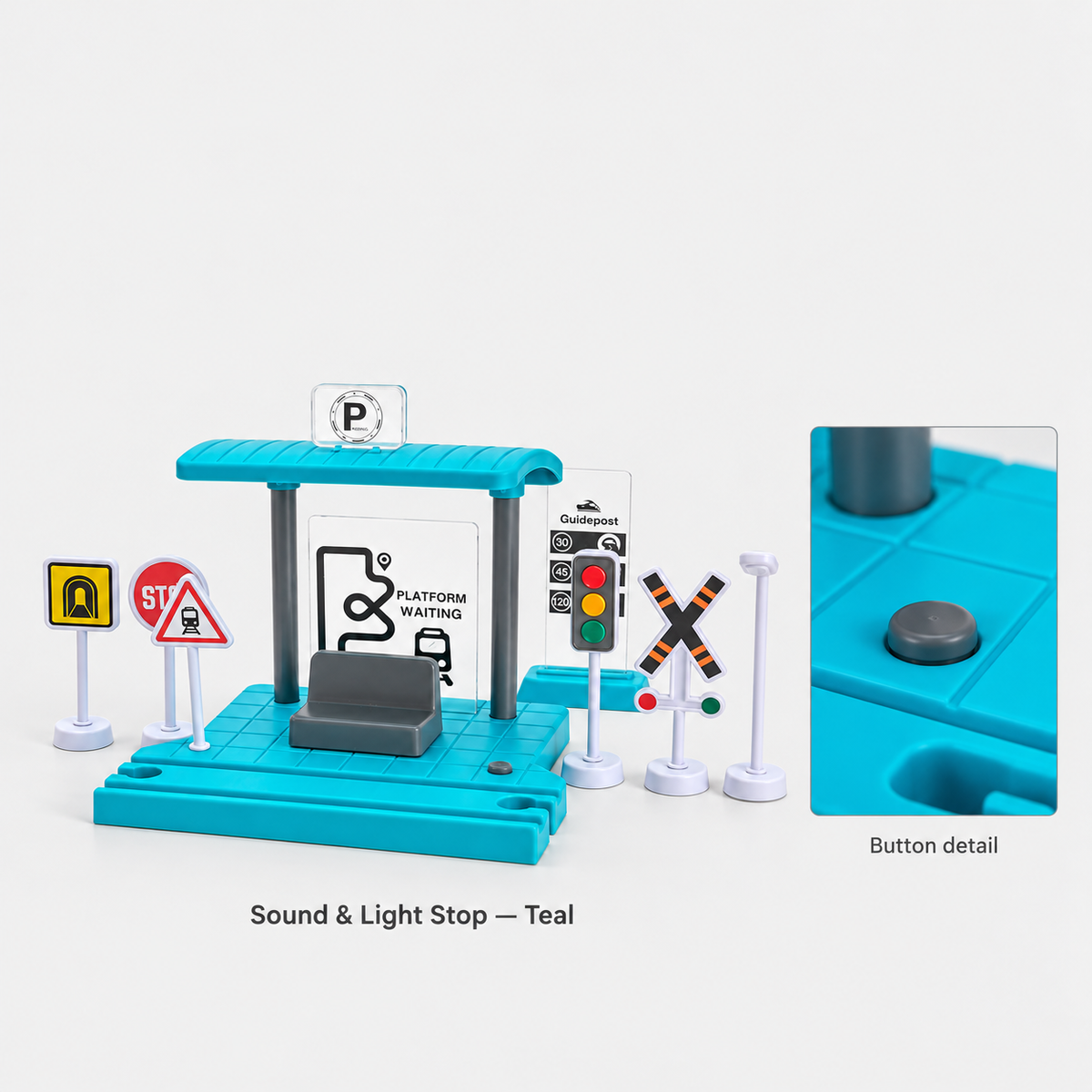 Sound & Light Stop Teal — button detail