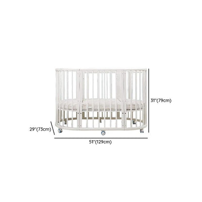 White crib with dimensions labeled on a white background