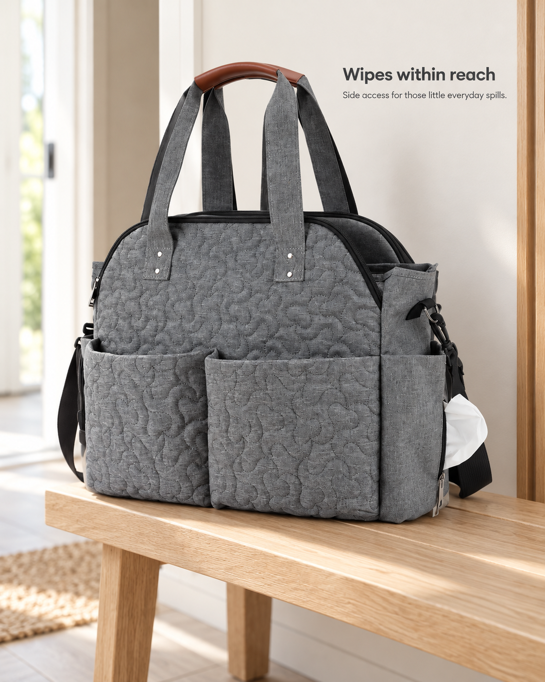 Side pocket access for wipes