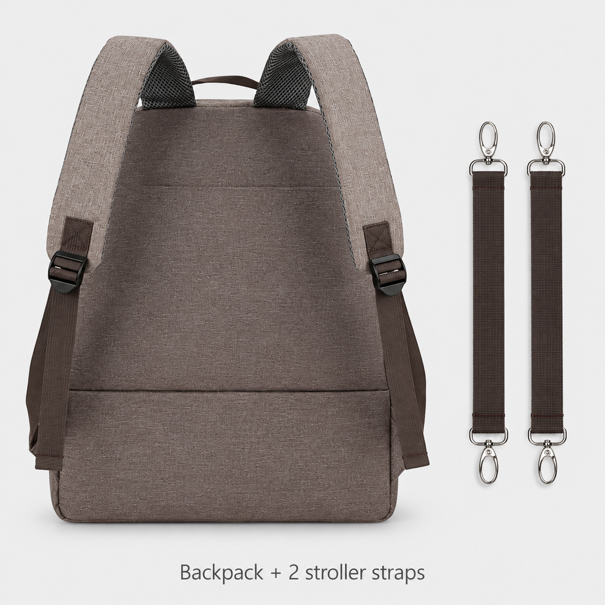 Backpack rear and two included stroller straps