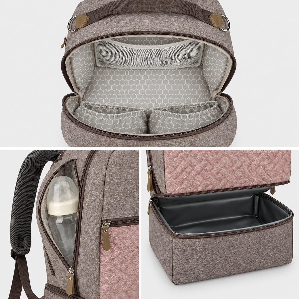 Upper organiser pockets, side bottle pocket and separate lower compartment