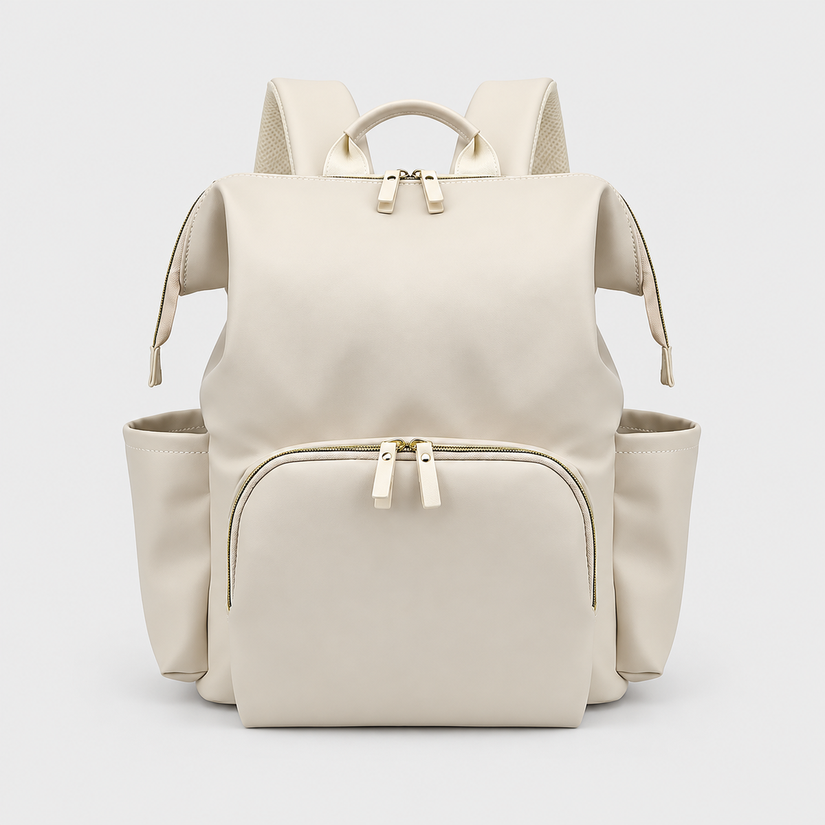 Cream White leather-look diaper backpack, front view