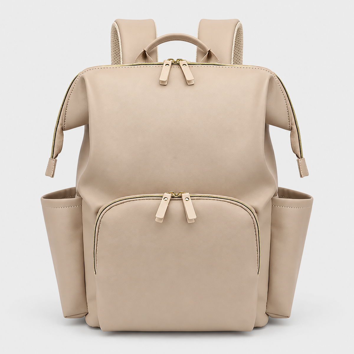 Milk Tea leather-look diaper backpack, front view