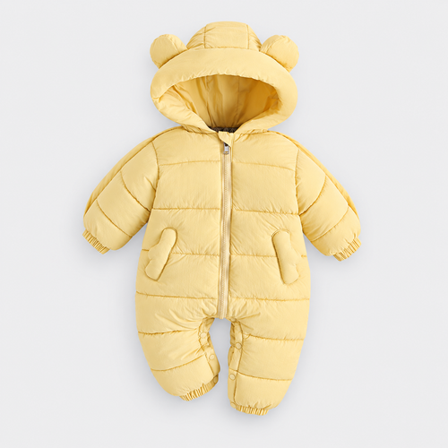 Butter Yellow padded jumpsuit with bear-ear hood