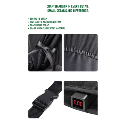 Black strap with details and text on a white background