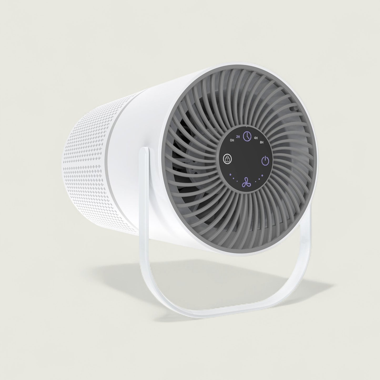 White and gray fan on a light beige background