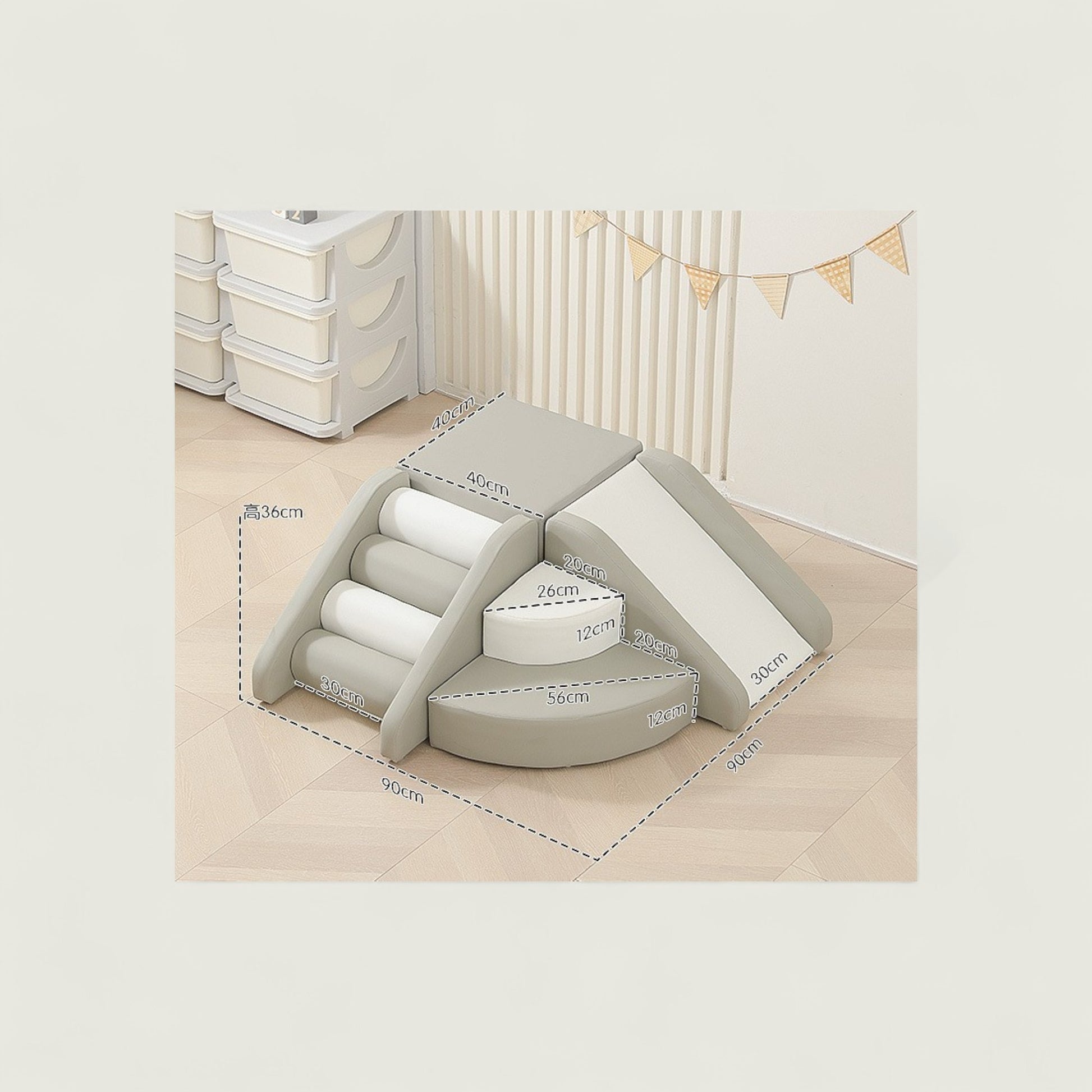 Set of pet steps with measurements on a neutral background