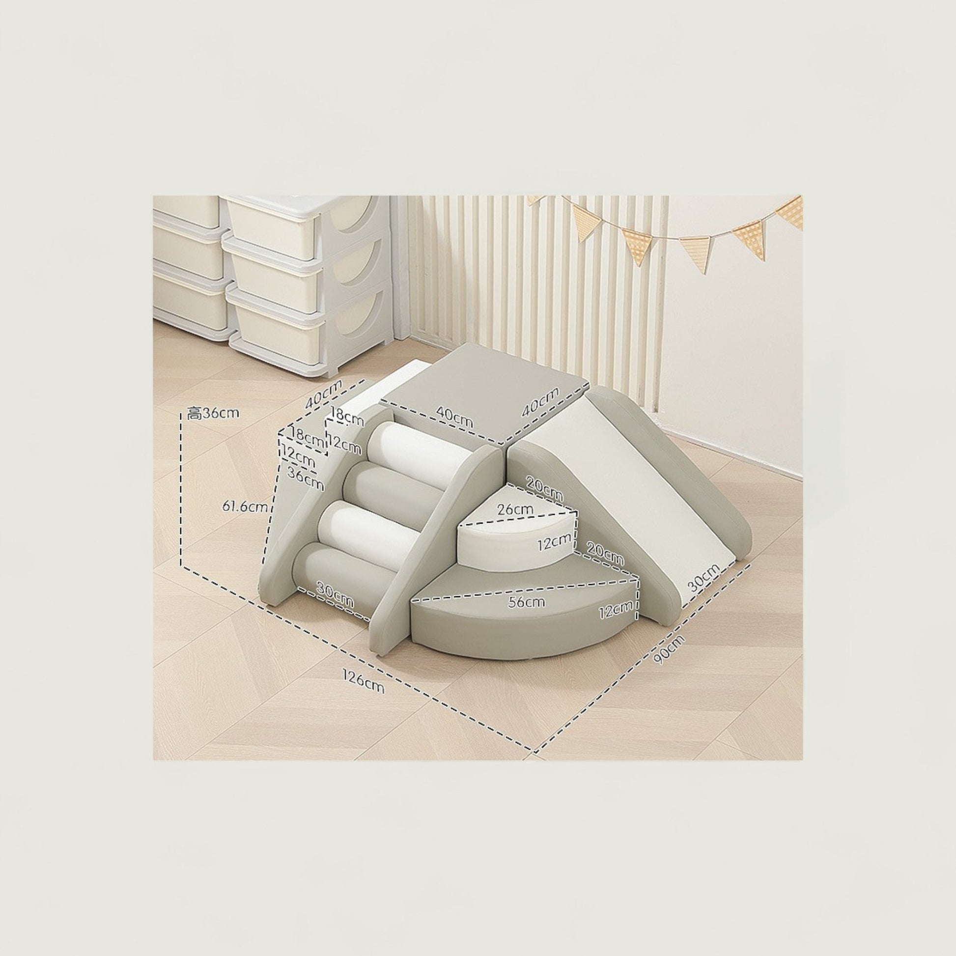 Children's playpen with measurements on a light background