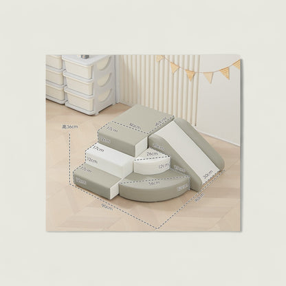 Set of pet steps with dimensions on a neutral background