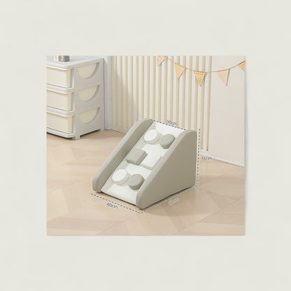 Children's play area with a geometric shape sorting toy and storage unit.