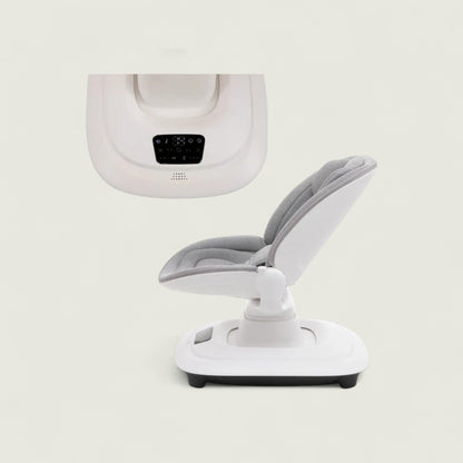 White baby seat with gray cushion on a light beige background