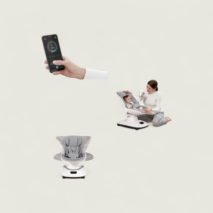 Baby seat with smartphone app control on a light gray background
