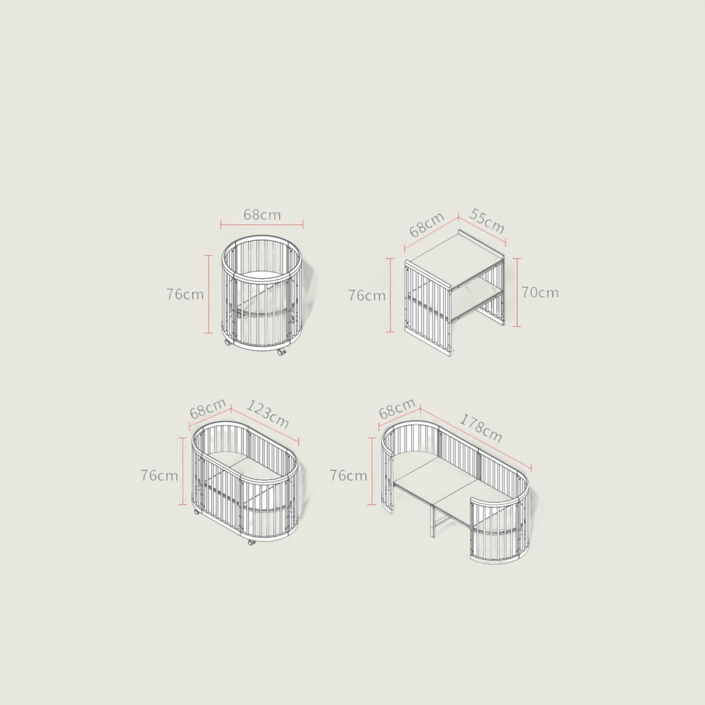 Dimensions of a metal shelving unit on a beige background