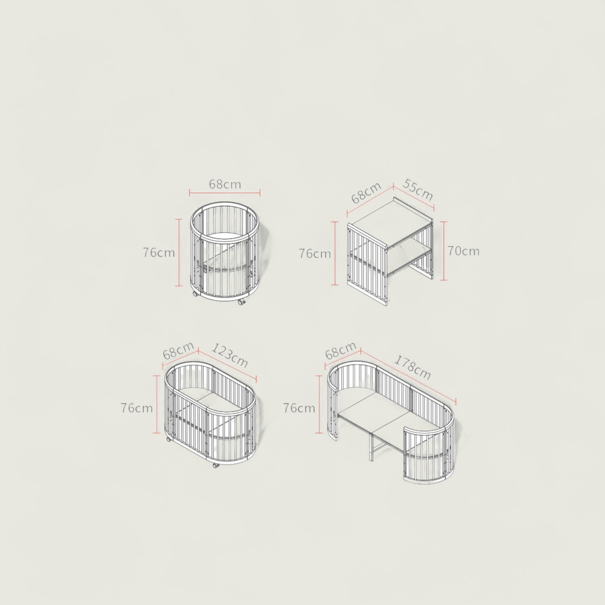 Dimensions of a metal shelving unit on a beige background