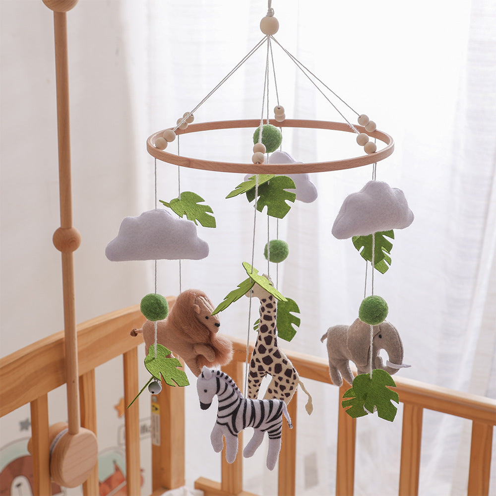 Jungle Animals felt crib mobile hanging from a mobile arm