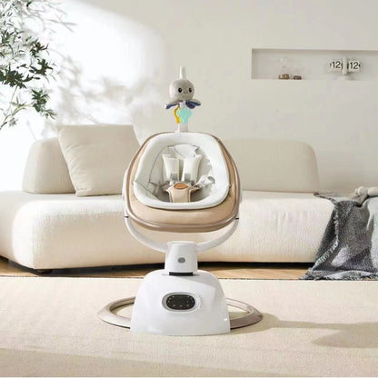 Baby swing with toy in a living room setting