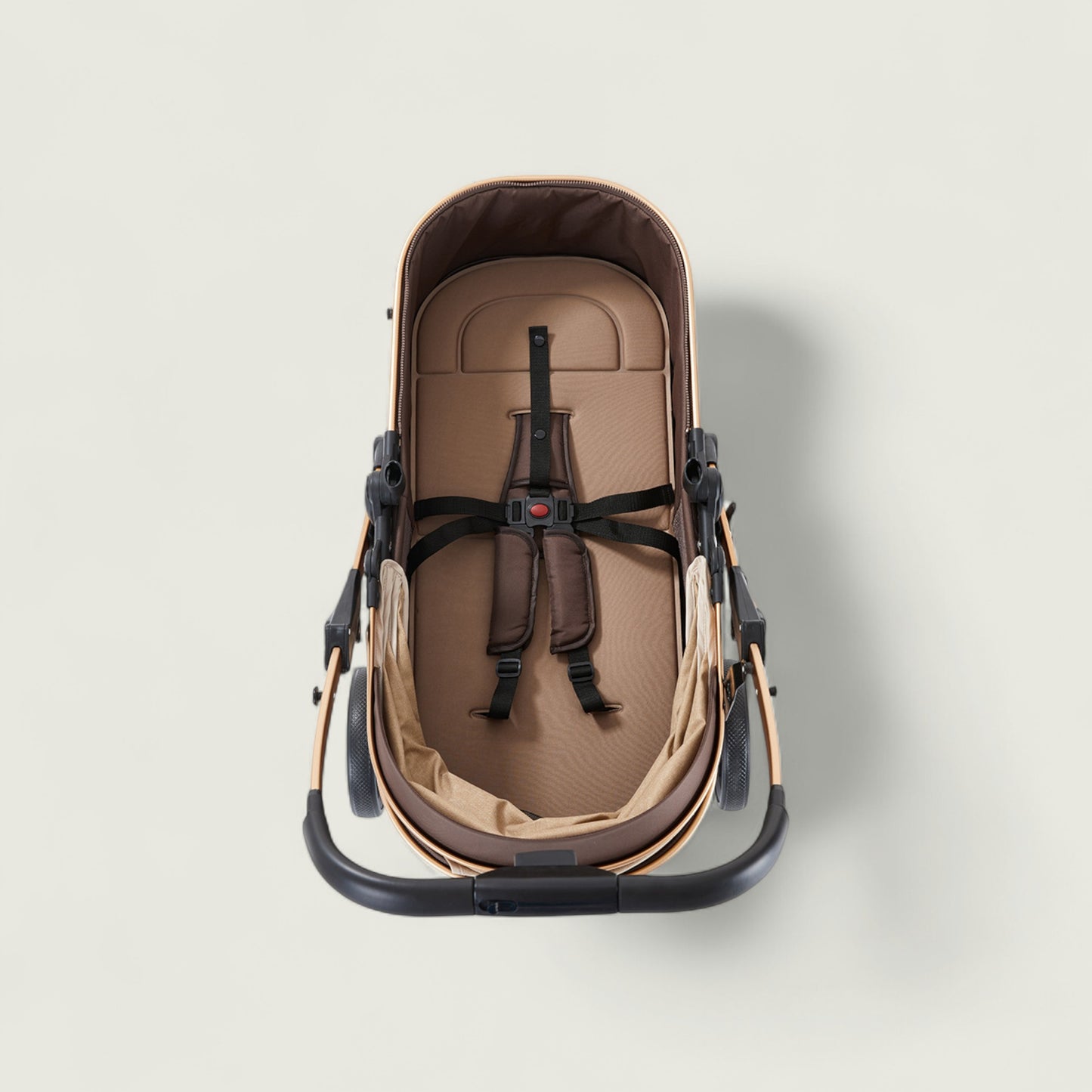 Baby stroller bassinet on a light gray background