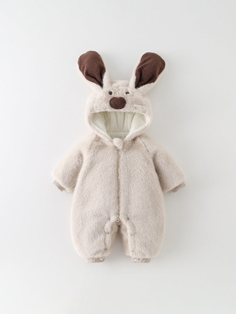 Plush puppy ears winter jumpsuit, front