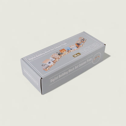 Box of digital building blocks on a light gray background