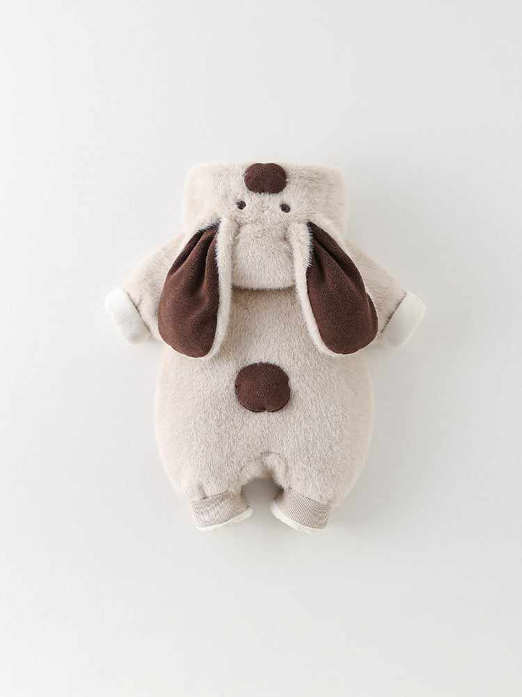 Plush puppy jumpsuit, back with tail patch