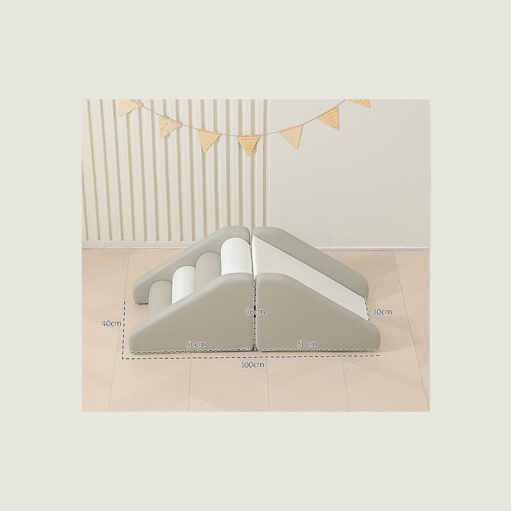 Children's slide with measurements on a light background