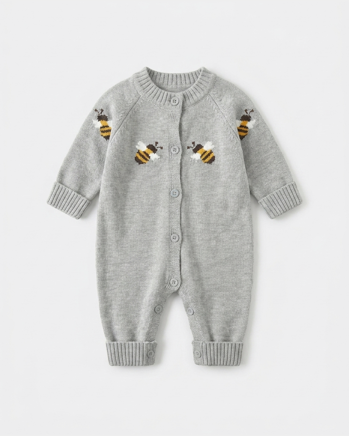 PerfectBaby™ Grey Bee Knit Baby Romper