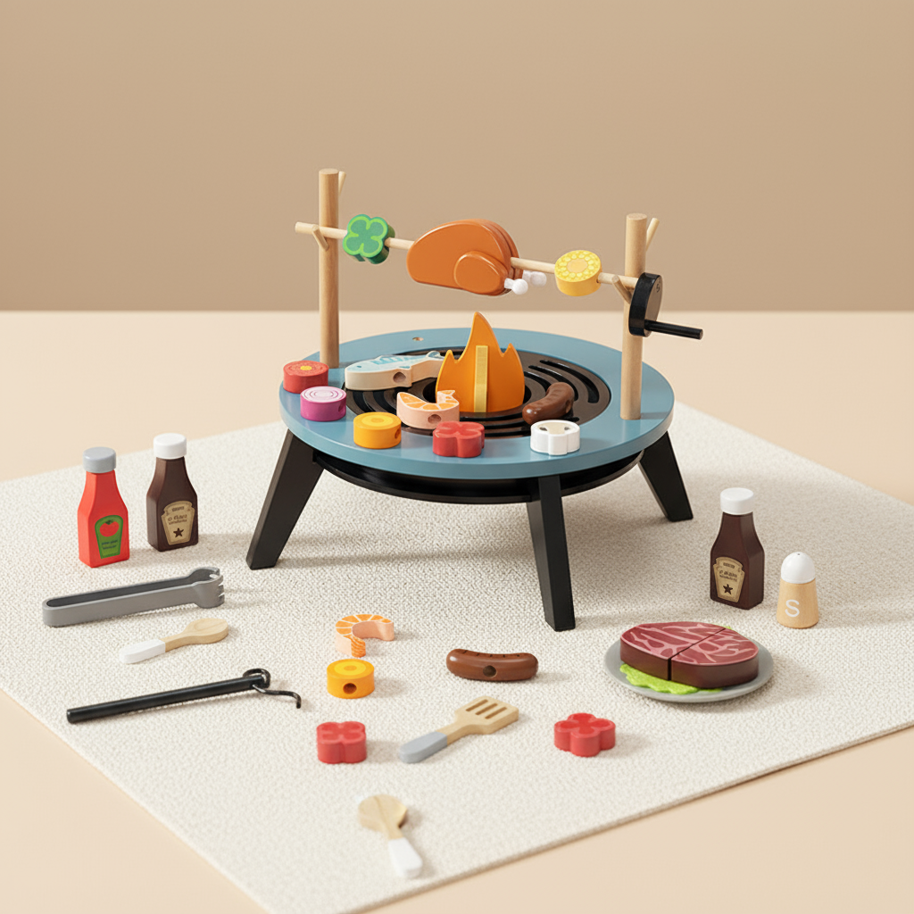 Montessori Camp Kitchen wooden BBQ play set by PerfectBaby™