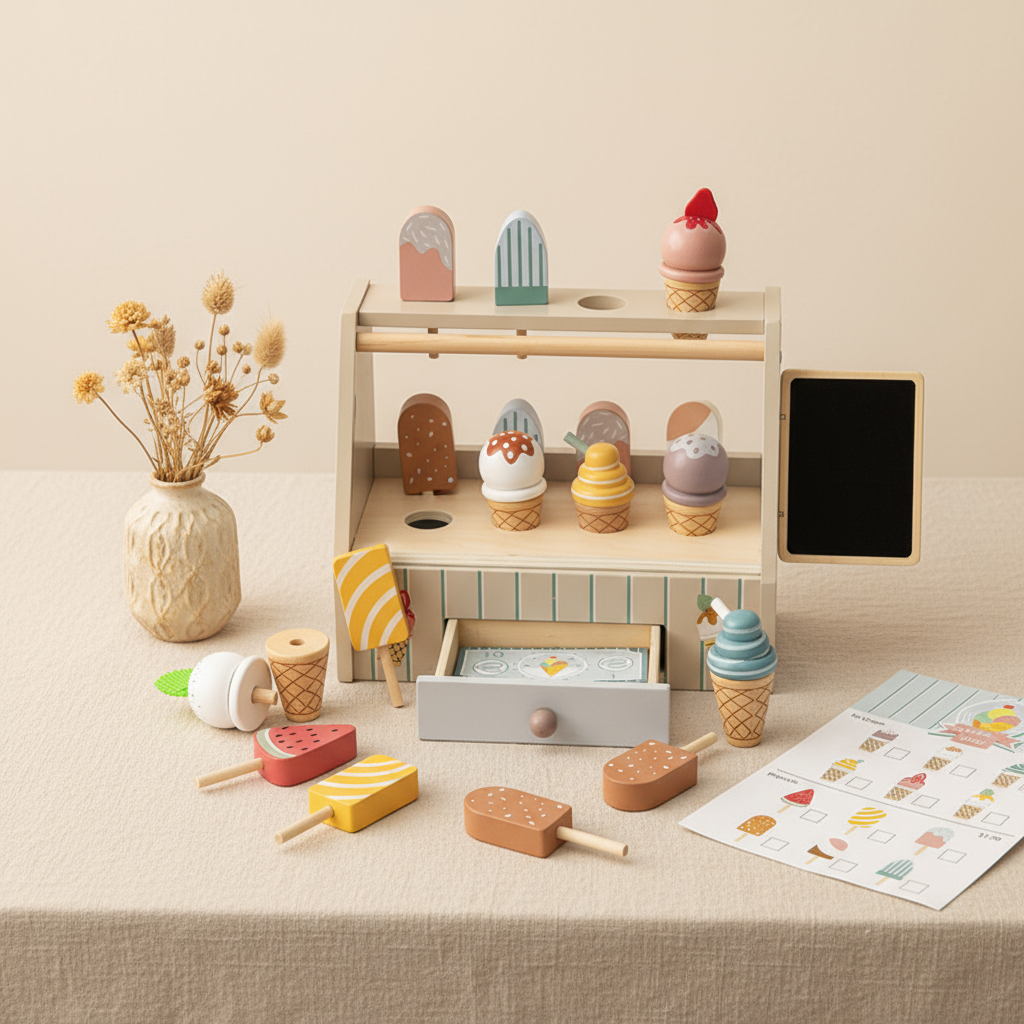 Montessori Ice Cream Stand – Wooden Pretend Play Shop Set