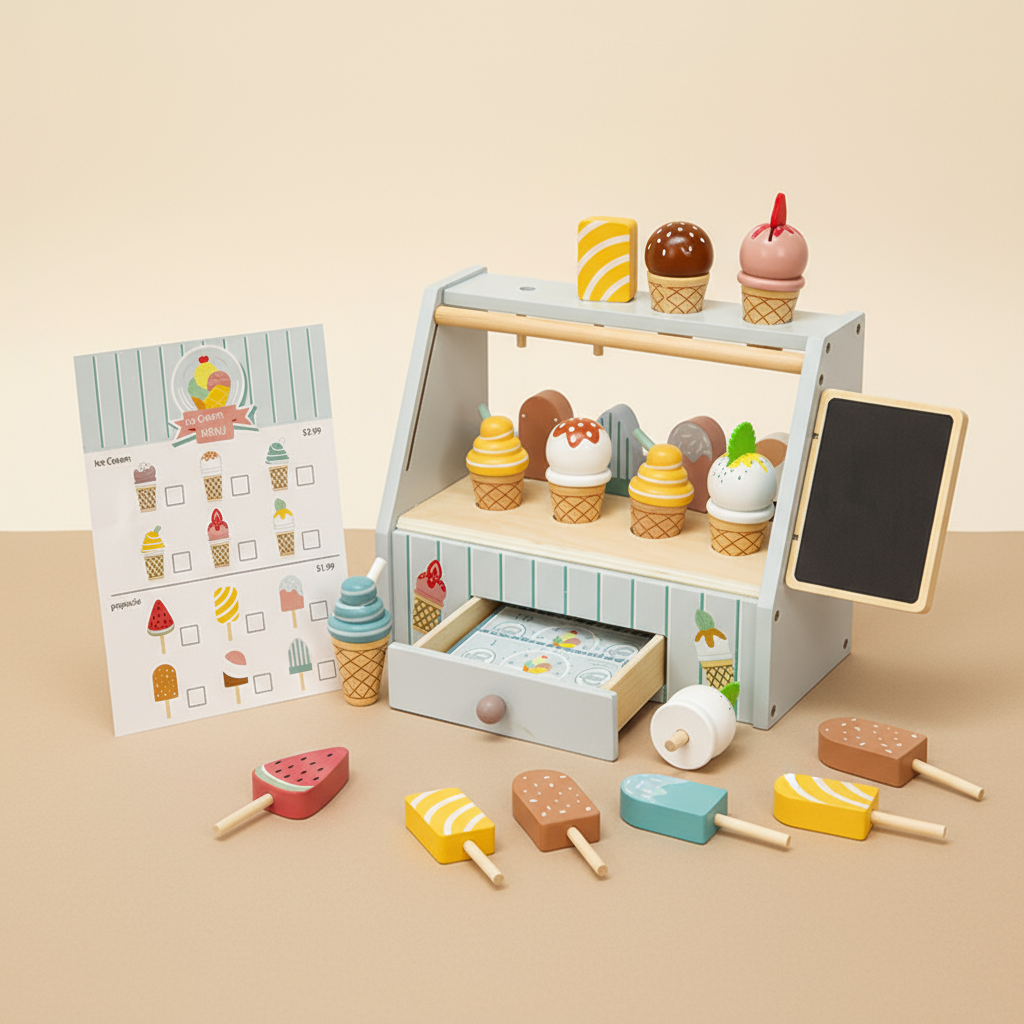 Montessori Ice Cream Stand – Wooden Pretend Play Shop Set