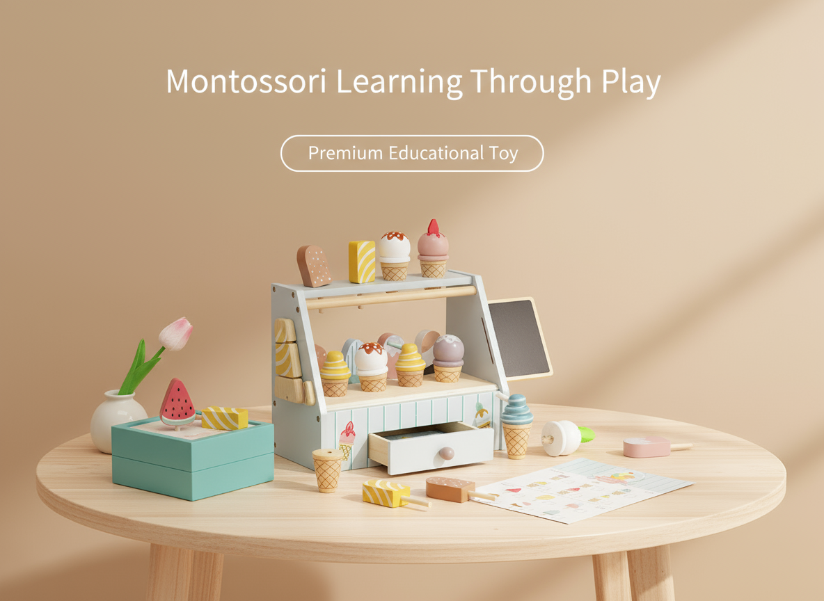 Montessori Ice Cream Stand – Wooden Pretend Play Shop Set