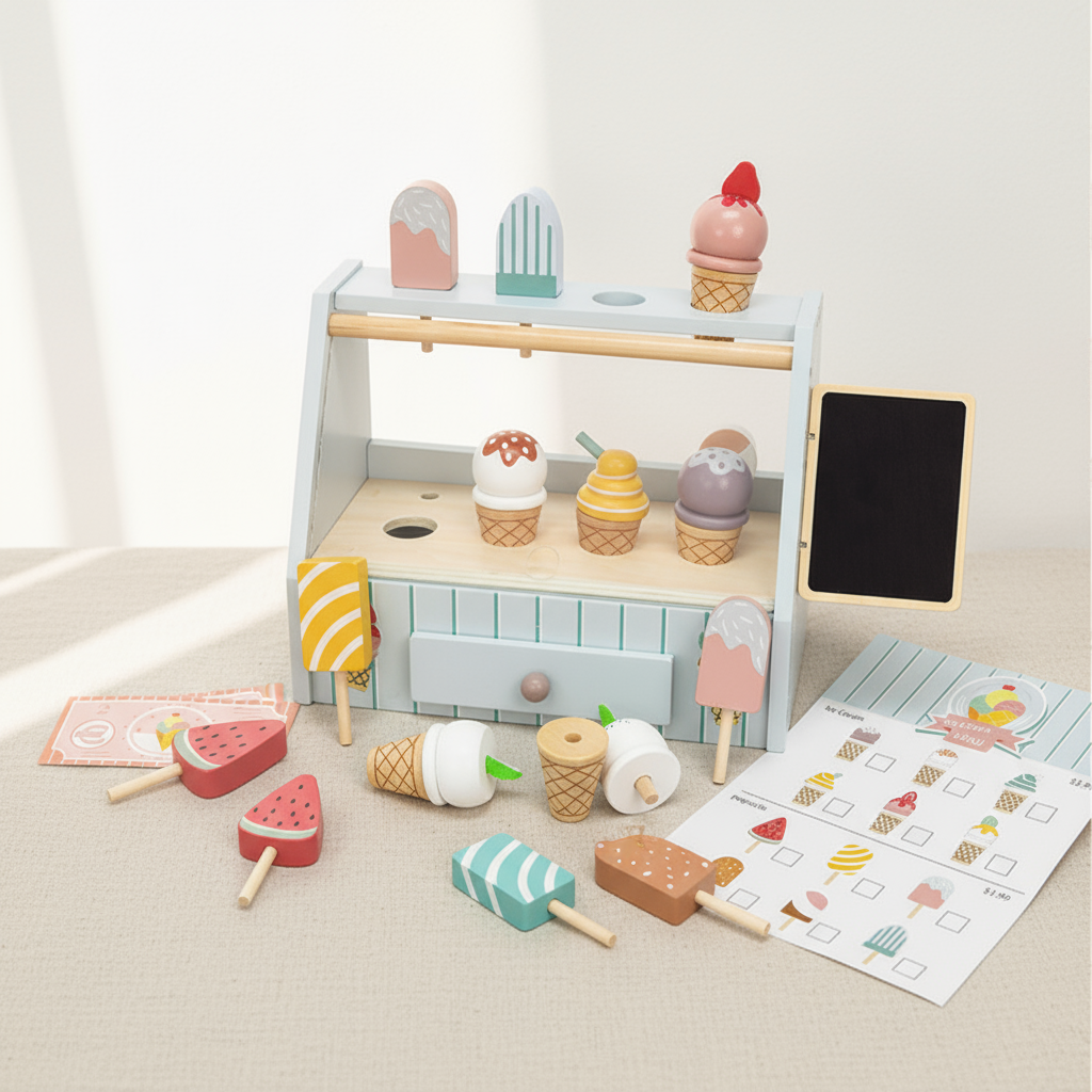 Montessori Ice Cream Stand – Wooden Pretend Play Shop Set