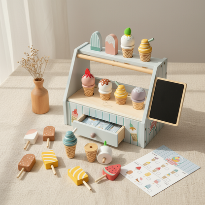 Montessori Ice Cream Stand – Wooden Pretend Play Shop Set