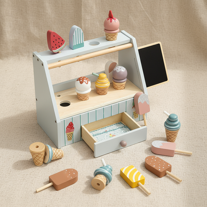Montessori Ice Cream Stand – Wooden Pretend Play Shop Set
