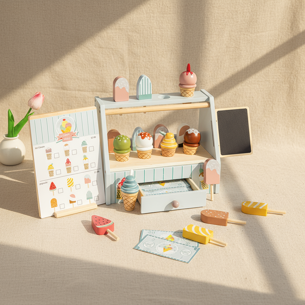 Montessori Ice Cream Stand – Wooden Pretend Play Shop Set