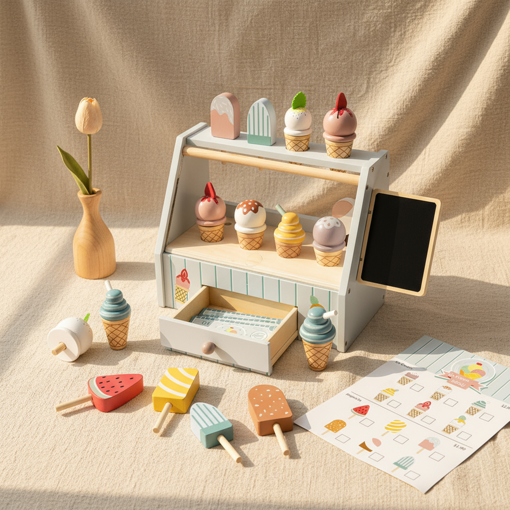 Montessori Ice Cream Stand – Wooden Pretend Play Shop Set