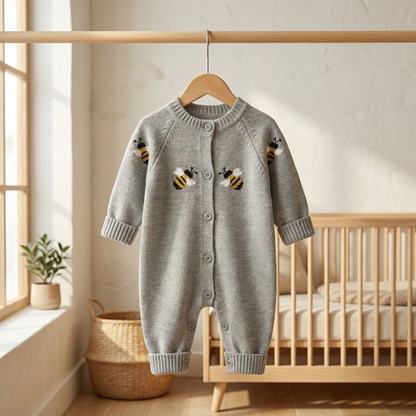 Grey Bee Knit Baby Romper