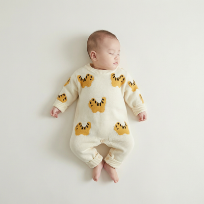Cream Tiger Knit Baby Romper