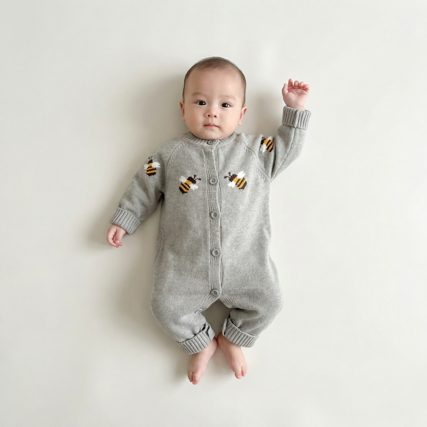 Grey Bee Knit Baby Romper