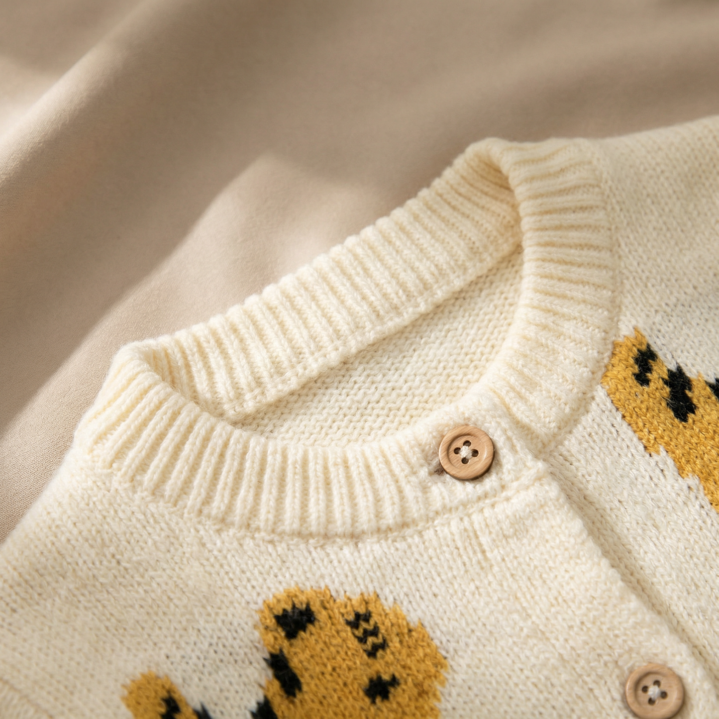 Cream Tiger Knit Baby Romper