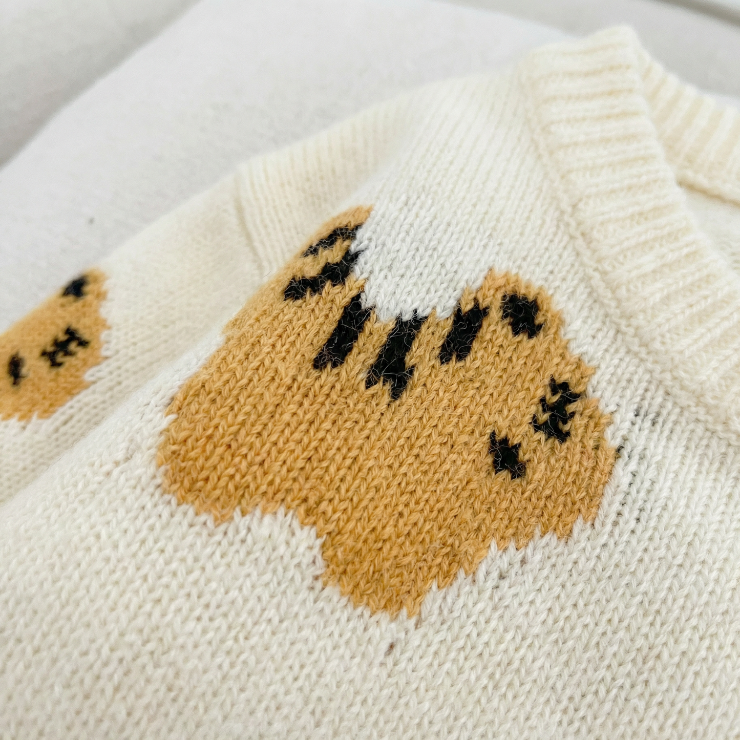 Cream Tiger Knit Baby Romper