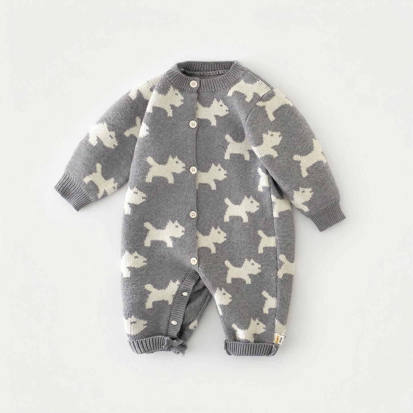 Grey Puppy Knit Baby Romper