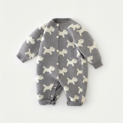Grey Puppy Knit Baby Romper