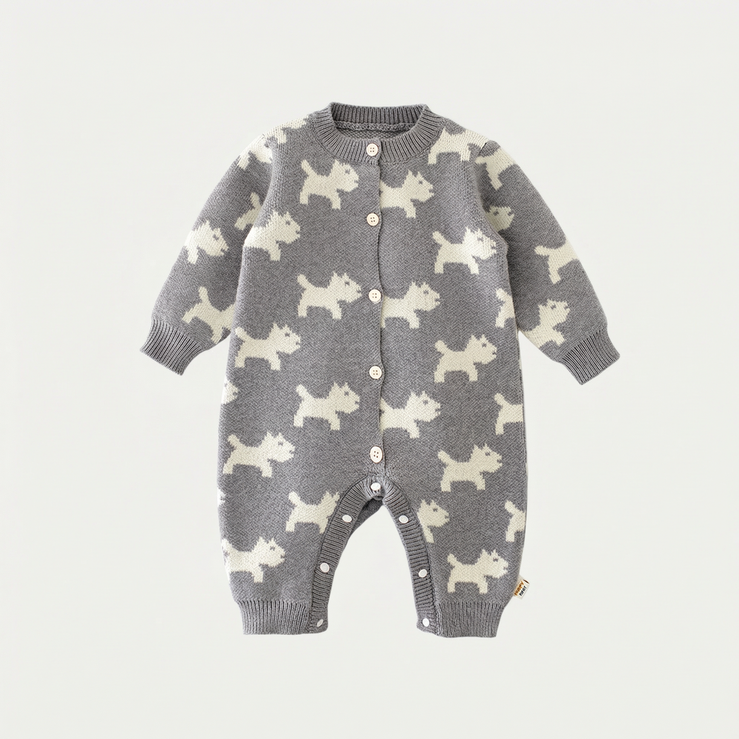 Grey Puppy Knit Baby Romper