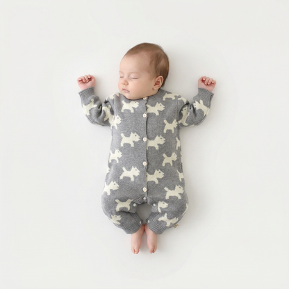 Grey Puppy Knit Baby Romper