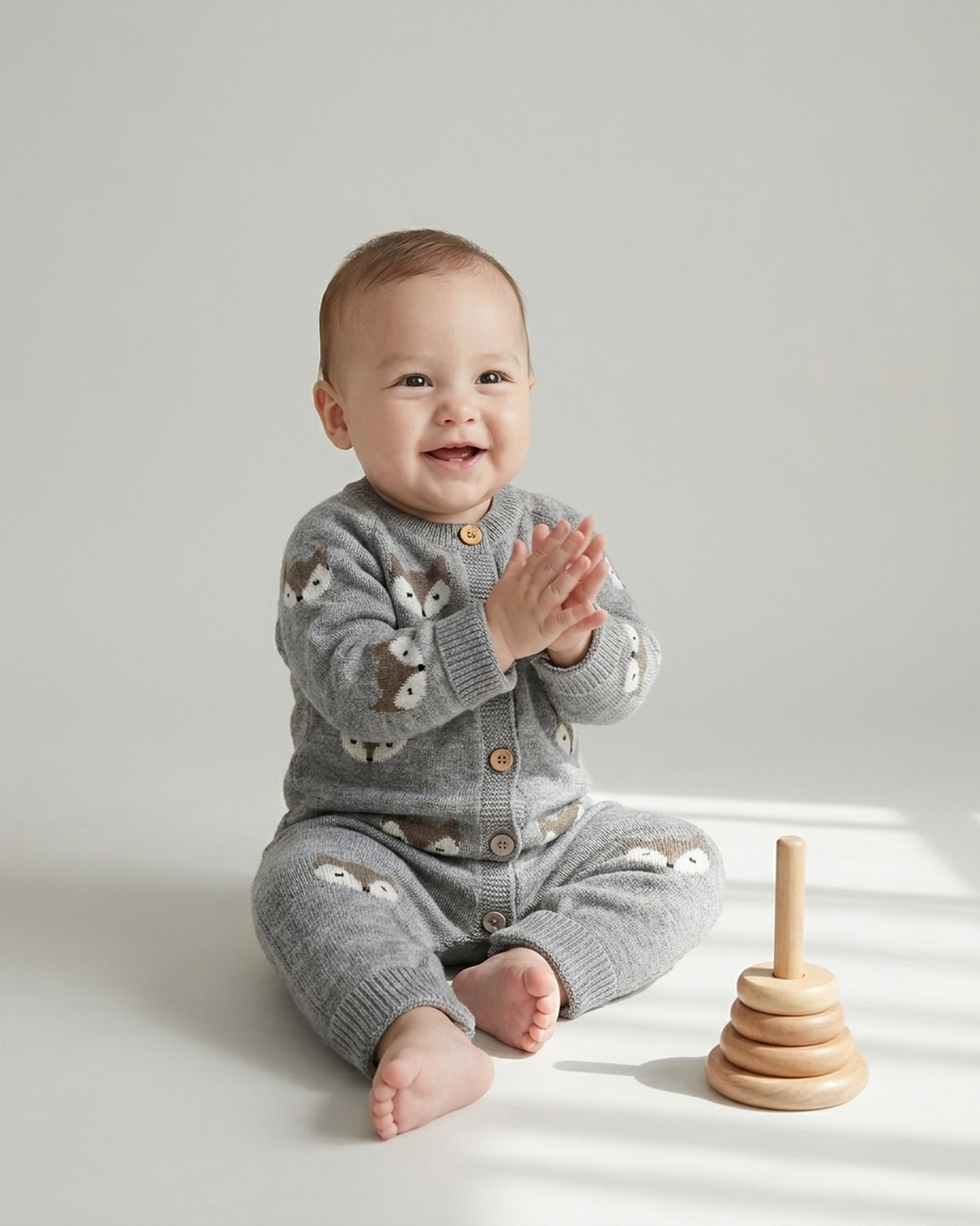 PerfectBaby™ Grey Fox Knit Baby Romper — photo 2