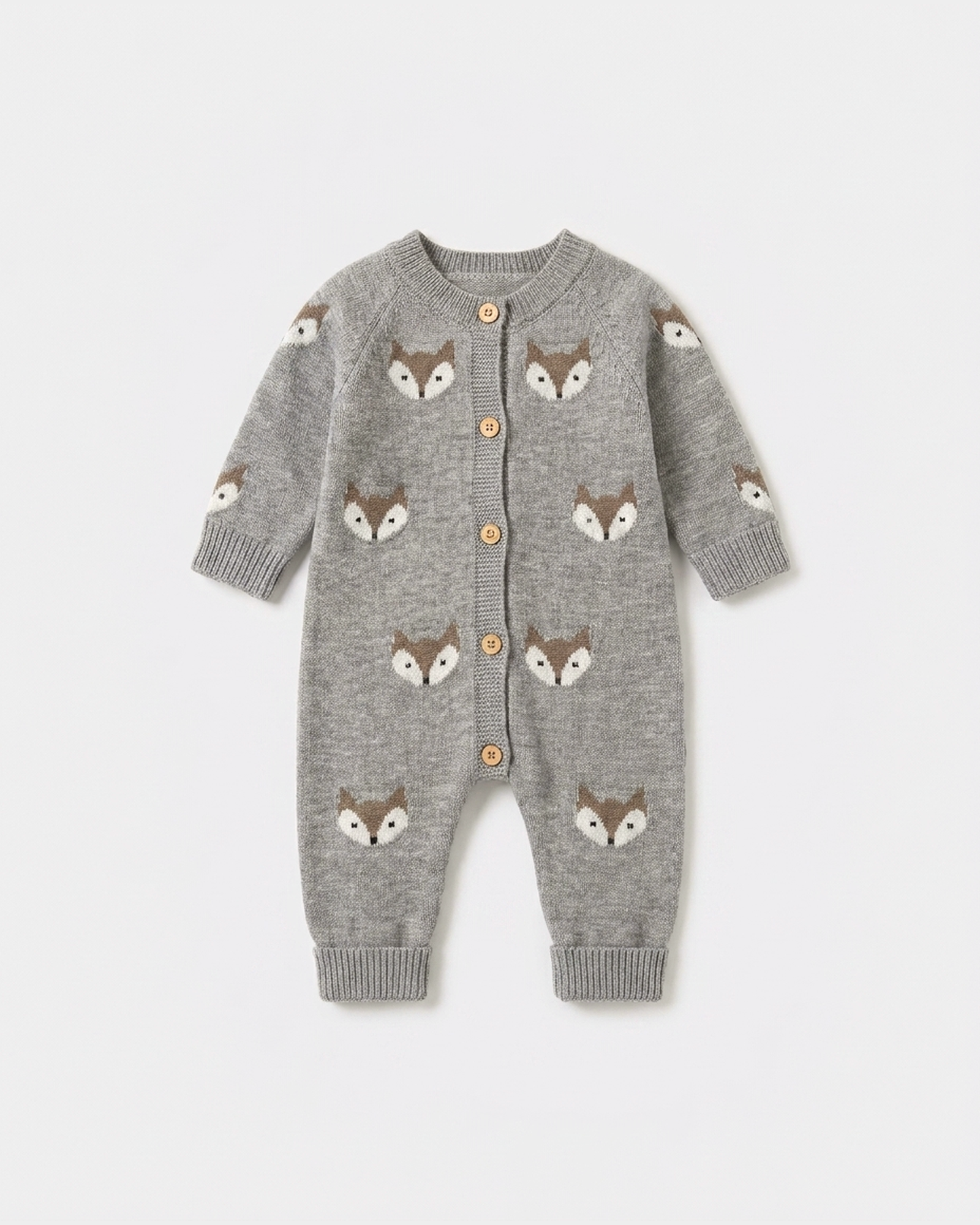 PerfectBaby™ Grey Fox Knit Baby Romper